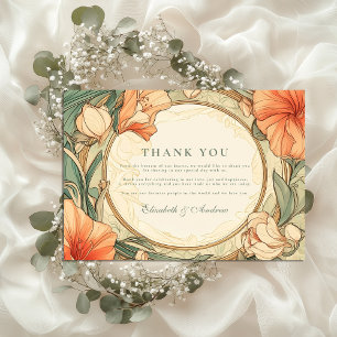 Verbrannte Orangefarbene Florale Hochzeit Dankeskarte