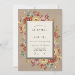 Verbrannte Orangefarbene Florale Hochzeit im roman Einladung