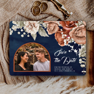 Verbrannte orangefarbene Rosen Terrakotta Blumen N Save The Date