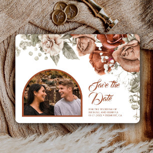 Verbrannte Orangenrosen Terrakotta Blumen Hochzeit Save The Date