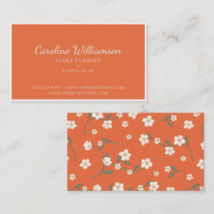 Verbrannter Orange Boho Blumen-Script Eventplaner Visitenkarte