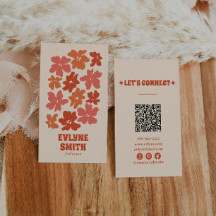 Verbrannter Orange QR-Code Groovy Floral Terrakott Visitenkarte