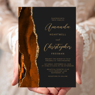 Verbranntes Orange Achat Gold Schrift Schiefer Hoc Einladung