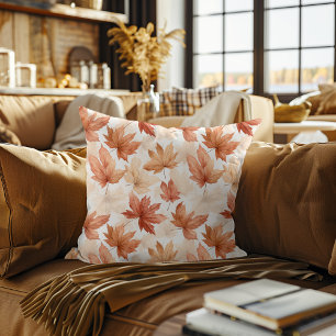 Verbranntes Orange-Beige-Wasserfarben-Herbstlaubmu Kissen