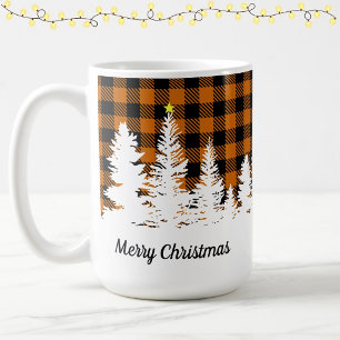 Verbranntes Orange Buffalo Karo Fichtenwald Frohe Kaffeetasse