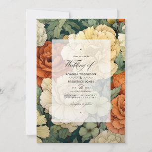 Verbranntes Orange, Creme und Moosgrün Florale Hoc Einladung