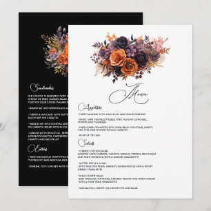 Verbranntes Orange, Dunkles Lila und schwarze flor Menükarte