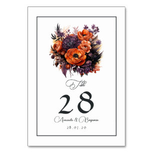 Verbranntes Orange, Dunkles Lila und schwarze flor Tischnummer
