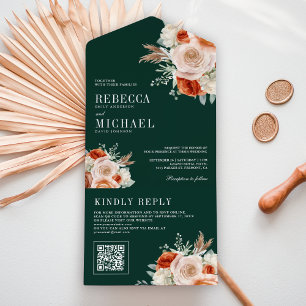 Verbranntes Orange Elfenbein Florales QR Code Smar All In One Einladung