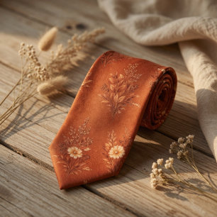 Verbranntes Orange Florales Elegantes Herbst Botan Krawatte