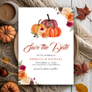 Verbranntes Orange Florales Kürbis Hochzeit Save The Date