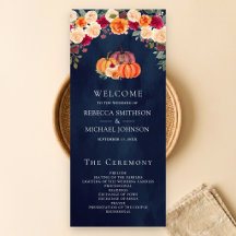 Verbranntes Orange Florales Kürbis Navy Hochzeitsp