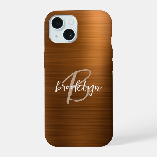 Verbranntes Orange gebürstetes Metall-Schriftmonog iPhone 15 Hülle (Rückseite)