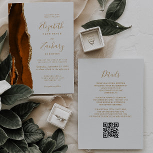 Verbranntes Orange Gold Achat Blasses Grau QR Code Einladung