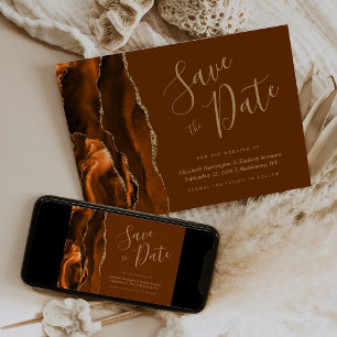 Verbranntes Orange Gold Achat Braun Save-the-Date Einladung