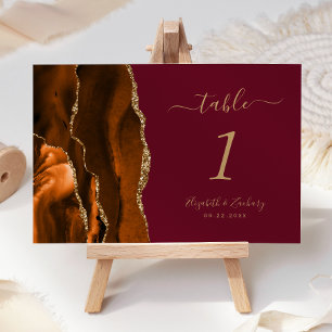 Verbranntes Orange Gold Achat Burgund Hochzeit Tischnummer