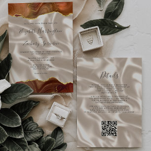 Verbranntes Orange Gold Achat Elfenbein Seide QR C Einladung