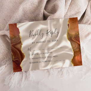 Verbranntes Orange Gold Achat Elfenbein Seidenhoch RSVP Karte