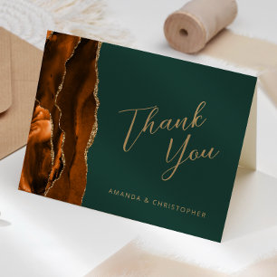 Verbranntes Orange Gold Achat Grün Hochzeit Danke Karte
