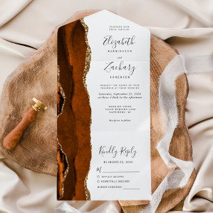 Verbranntes Orange-Gold-Achat-Hochzeit All In One Einladung