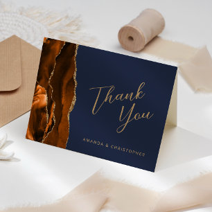 Verbranntes Orange Gold Achat Navy Hochzeit Danke Karte