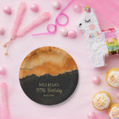 Verbranntes Orange Gold Glitter Wasserfarben Marmo Pappteller (Party)