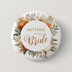 Verbranntes Orange Herbst Floral Mutter der Braut Button