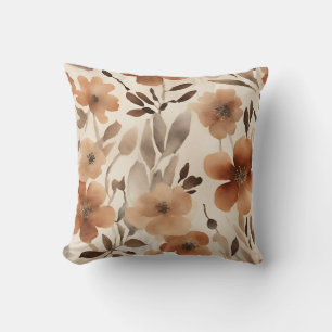 Verbranntes Orange-Rost-Braun-Beige-Aquarell-Blume Kissen
