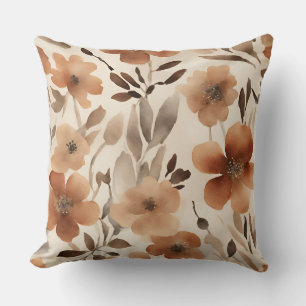 Verbranntes Orange-Rost-Braun-Beige-Aquarell-Blume Kissen