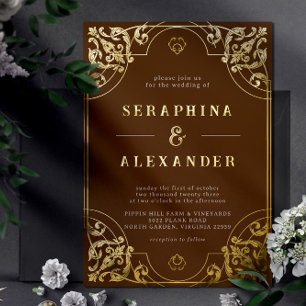 Verbranntes Orange Sienna und Gold Vintage-Hochzei Folieneinladung