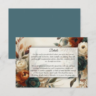 Verbranntes Orange und Blaue Herbstblumen Hochzeit Begleitkarte