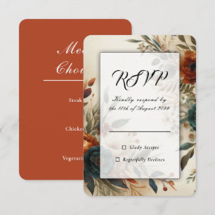 Verbranntes Orange und Blaue Herbstblumen Hochzeit RSVP Karte