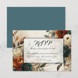 Verbranntes Orange und Blaue Herbstblumen Hochzeit RSVP Karte