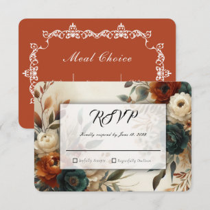 Verbranntes Orange und Blaue Herbstblumen Hochzeit RSVP Karte