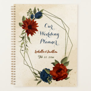 verbranntes Orange und marineblaues florales Hochz Planer