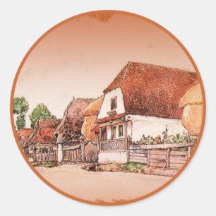 Verbranntes Orange Vintage Dorf Ungarn Runder Aufkleber