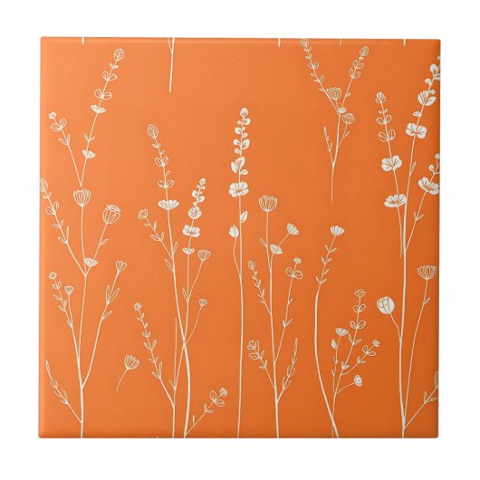 Verbranntes Orange-Wildblumen-Minimal-Muster Fliese (Vorderseite)