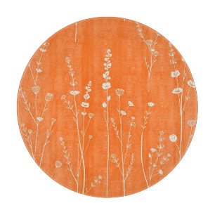 Verbranntes Orange-Wildblumen-Minimal-Muster Schneidebrett