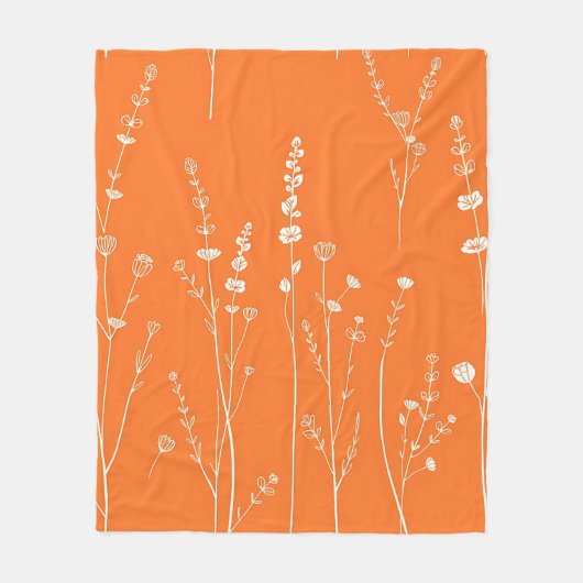 Verbranntes Orange-Wildblumen-Minimalmuster Fleecedecke (Vorderseite)
