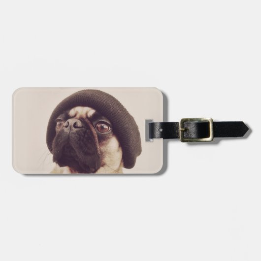 Verbrecher-Mops mit Hutentwurf Gepäckanhänger (Vorderseite horizontal)