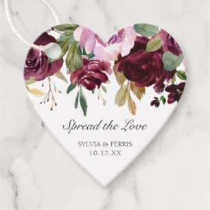 Verbreite die Liebe Moody Plum Florale Hochzeit Geschenkanhänger
