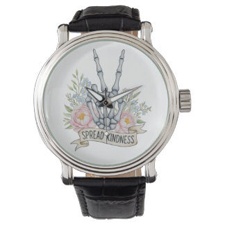 "Verbreite Freundlichkeit" Skelett-Friedenszeichen Armbanduhr