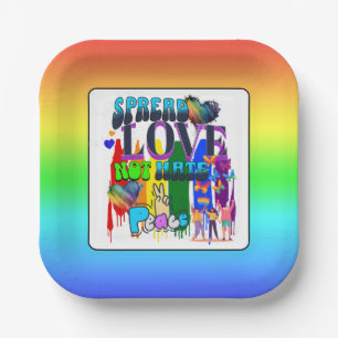 Verbreite Liebe, nicht Hass LGBTQI+ Pride Pappteller