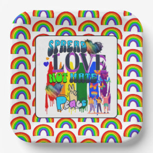 Verbreite Liebe, nicht Hass LGBTQI+ Pride Pappteller