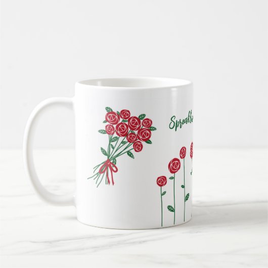 Verbreiten Sie die Liebe, Rote Rosen maßgeschneide Kaffeetasse (Links)