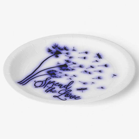 Verbreitung der Liebe Dandelion und Libellen Pappteller (Schrägansicht)