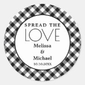 Verbreitung der Liebe Schwarz-weiß Gingham Gastges Runder Aufkleber (Vorderseite)