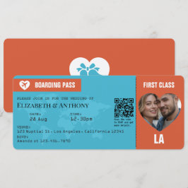 Verbrenntes Orange & Aqua Blau Boarding Pass Hochz Einladung