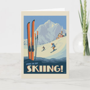 Verbringen Sie den Tag Ski Vintag Karte