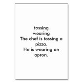 Verbs Tossing Koch Pizza Reading Flashcards Tischnummer (Rückseite)